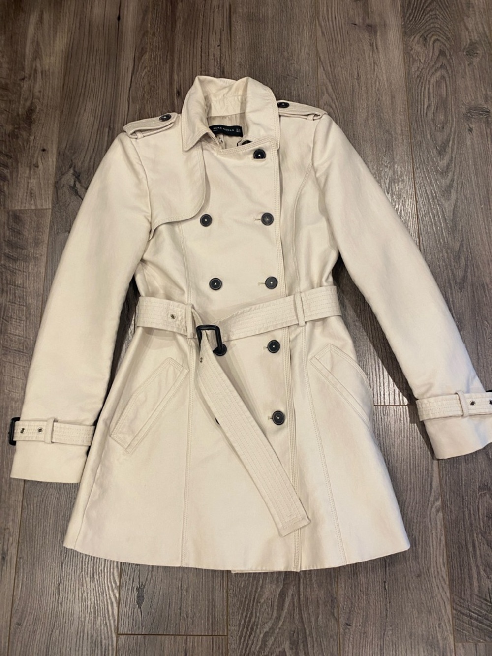 Zara Off-White Double-Breasted Trench Coat with Belt